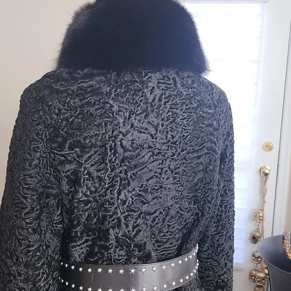 VINTAGE REAL FUR PERSIAN LAMB FOX FUR COLLAR LINED COAT EUC - Picture 7 of 15